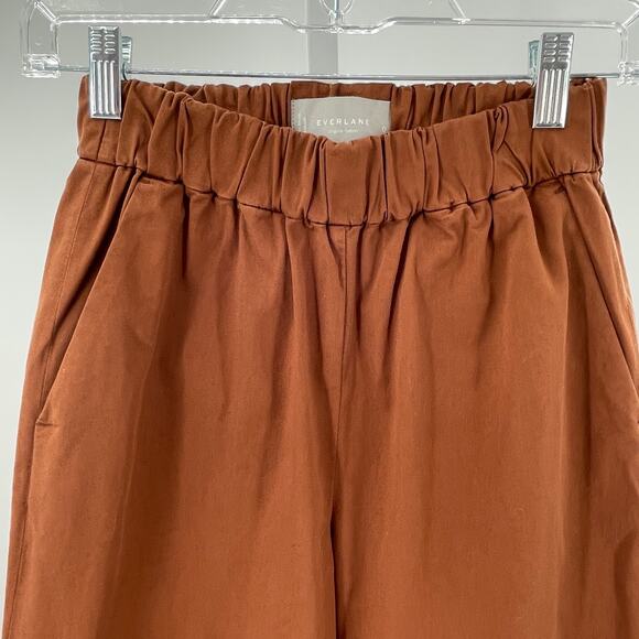 Everlane Brown Organic Cotton Elastic Waist Pull On WideLeg Pants 0 NWT - Picture 4 of 11
